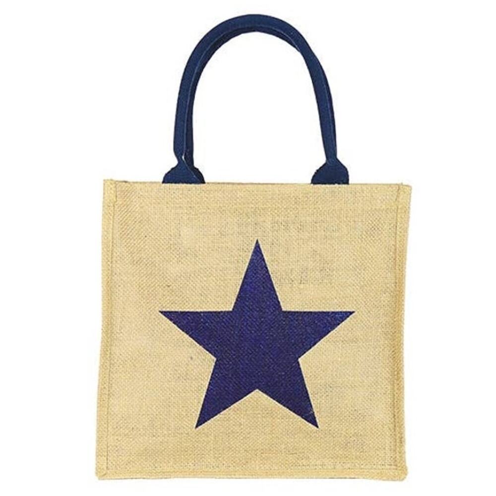 Star Straw Tote Bag Navy Tan Lightweight